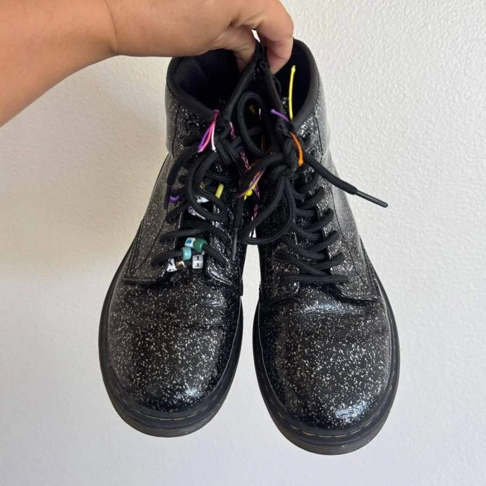 Dr Martens 1460 J Black Cosmic Glitter 8Eye Boots Kids 3 Y2K Grunge Streetwear
